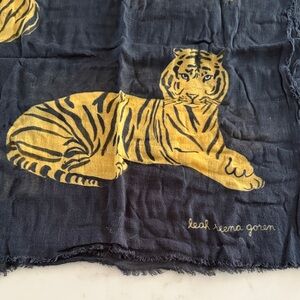 Leah Reena Goren Tiger Print Cotton Frayed-Edge Scarf